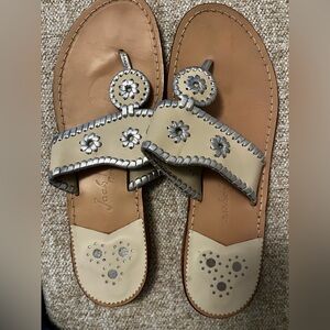 Jack Rogers Silver and Tan Floral Sandals